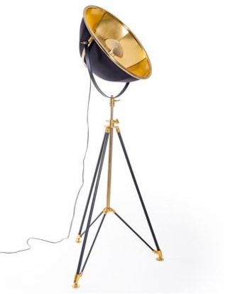 This large black gold tripod floor lamp is perfect for any style of home. 52 x 52 diameter shade on 170-195cm adjustable tripod.