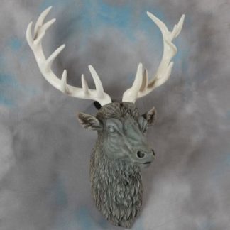 large stone effect stag head wall decor with antiqued cream antlers
