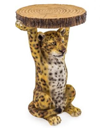 This leopard side table is so well finished you want to stroke him! Great in any room. Beautiful quality and measures 52 x 35 x 32cm . Good Value too.