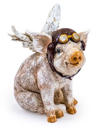 Welcome to our unbelievably cute flying pig ornament. Hand finished very detailed resin sitting piglet pilot figure. 15.5 x 14.5 x 10cm. Christmas gift.