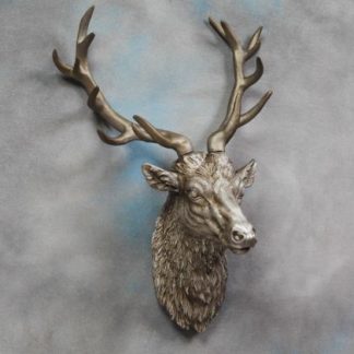 large antiqued silver stag head wall decor
