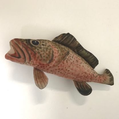 This green pink fish cushion is so beautifully patterned and made.  Look at its detailling. Measures 45cm long with fins individually attached, its like a cuddly toy! Great value for money too. This one looks like a trout so a perfect fly fisher gift.
