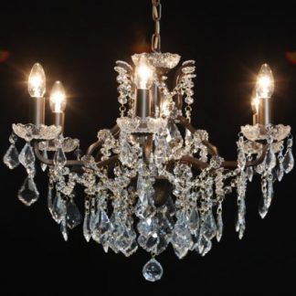 Dazzle your home with this medium sized bronze shallow chandelier 6 branch. Simply sparkly, adorned in crystals, quality, style and elegance! 48 x 64 x 64cm