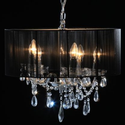 This black shade chandelier is elegant and fabulously stylish!  Light shines through the ribbons that make up the shade. A real favourite! 43 x 50 x 50cm