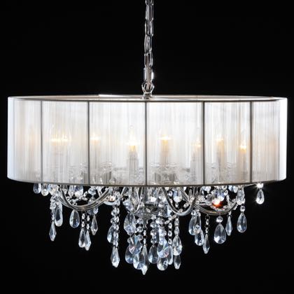 Chrome Chandelier 8 Branch White Drum Shade Elegant Stylish Lighting Look At Our Stunning Chrome Chandelier That Has 8 Branches And A Large White Drum Shade