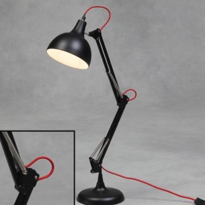 black desk lamp anglepoise style in matt black finish and red flex