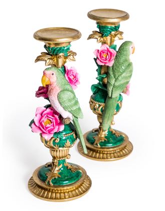 Two pretty parrot candlesticks that are beautifully made, finished and detailed. They are divine! 12.5 x 12.5 x 30.5cm Great gift!