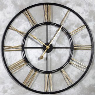 large black gold skeleton clock is made of metal hand painted black edges with gold numerals 110cm x 110cm
