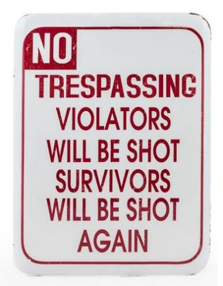 This trespassing enamel sign is made of metal and is perfect outside or in. Perfect inexpensive gift. Measures 39.5 x 30.5 x 1.5cm Authentic vintage style
