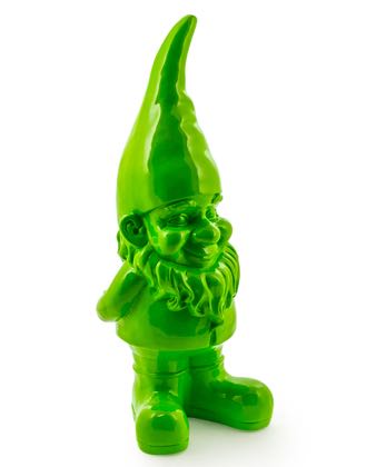 Let Grumpy, our bright green gnome brighten up your home. Made of fibre resin with a super smooth glossy finish. Measures 60 x 23 x 21cm