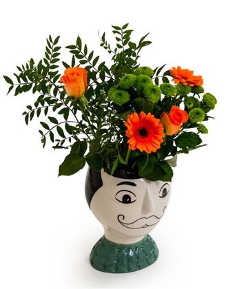 This moustached doodle man vase is a fantastic gift for any friend. Hand painted with high gloss finish. Stylish and unique. Great price. 22.5 x 18 x 18cm