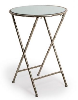 Add glamour with this silver bamboo side table. Perfectly formed, has a mirrored top and elegant bamboo styled metal legs. 75 x 45 x 45cm