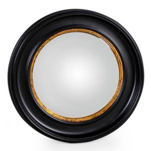 This large black and gold convex mirror is a timeless classic that is made from lightweight strong resin
