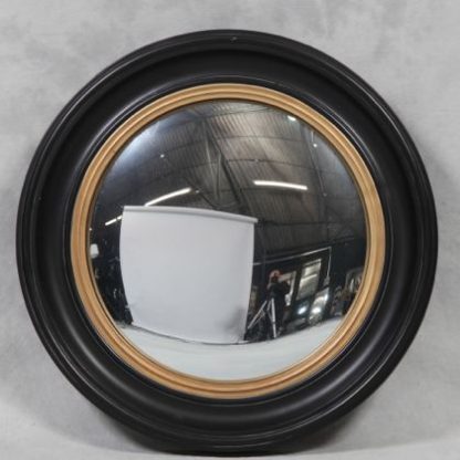 medium black convex mirror measure 54 x 54cm wood painted black with gold inner edge