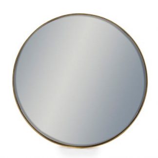 This small round gold mirror has a simple thin frame that is painted a smooth subtle gold. Simple and stylish, great value. It measures 50.5 x 50.5 x 4 cm