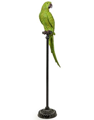 This amazing vibrant large green parrot ornament looks so alive! Pedro is on a floor standing perch. Made of resin and hand finished. H116 x W25 x D23cm.