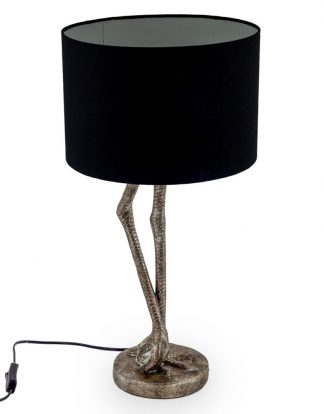 this black flamingo legs amp has silver flamingo legs as the base with a black drum shade, it measures 60 x 31 x 31cm and is great value