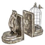 Silver cat bookends