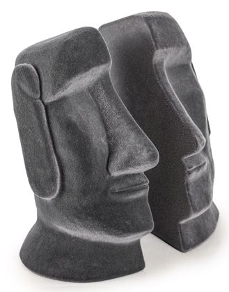 These Easter Island head bookends are perfect for any natural historian! Each half of a moai or head is covered with a grey flock material. 16 x 12 x 12cm
