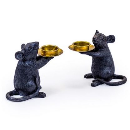 This is our pair of black mouse candle holders, Milo and Monty Mouse. They love your tea lights. 15 x 16.5 x 8cm. Great price and quality