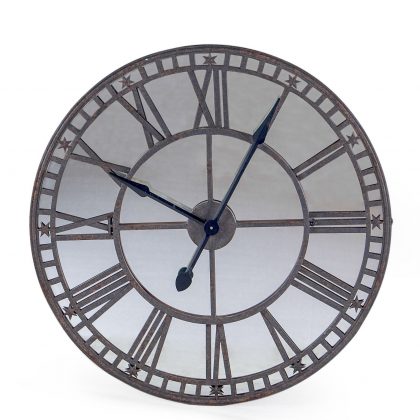 large mirrored industrial skeleton clock rusty metal with black hands great industrial style