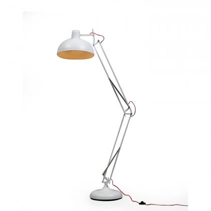 This white floor lamp is a timeless classic. Super colour and finish with a red fabric covered flex.