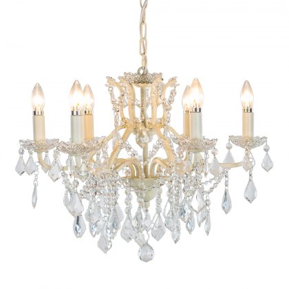 Elegance and style with this crackle effect ivory shallow chandelier 6 branch! Great colour and finish too! 48 x 64 x 64cm
