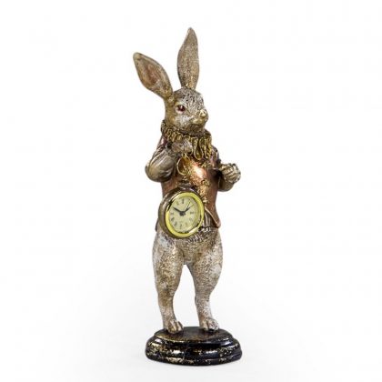 This gold white rabbit clock. Wonderful colour, style, quality and finish! 35 x 11 x 11cm. Value for money.