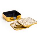 These classy gold leopard print coasters look fab and do the job in any room. Perfect for either cold or hot drinks.11 x 11 x .5 each. Great gift!