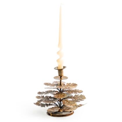 Antique Gold Oak Leaf Candle Holder - Image 2