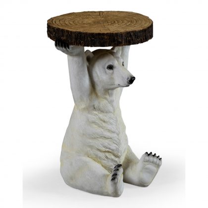Meet Peter our polar bear side table who is holding a slice of tree trunk above his head that is the table top. He measures 52 x 36 x 36cm and made of resin hand painted and finished