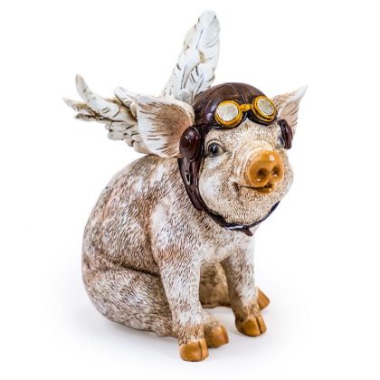 Welcome to our unbelievably cute flying pig ornament. Hand finished very detailed resin sitting piglet pilot figure. 15.5 x 14.5 x 10cm. Christmas gift.