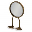 This quirky bronze bird leg table mirror will make quite an impression, making people smile. 2 duck feet support the small mirror. H36 x W20 x D14cm.