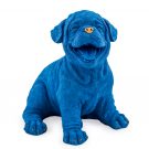 this cute bulldog puppy is made of resin is royal blue with gold detailing and he is laughing his socks off! measures 23 x 26 x 28cm a great gift!