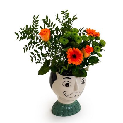 This moustached doodle man storage vase is a fantastic gift for any friend. Hand painted with high gloss finish. Stylish and unique. Great price. 22.5 x 18 x 18cm