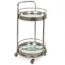 Add glamour with this silver leaf small drinks trolley. Perfectly formed, this round trolley has two mirrored shelve . 77 x 42 x 42cm. Perfect for parties!