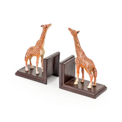 This cast iron giraffe bookends ornament is perfectly styled and detailed. Painted iron. Weighty and practical. H19 x W13 x D9cm each. Great gift.