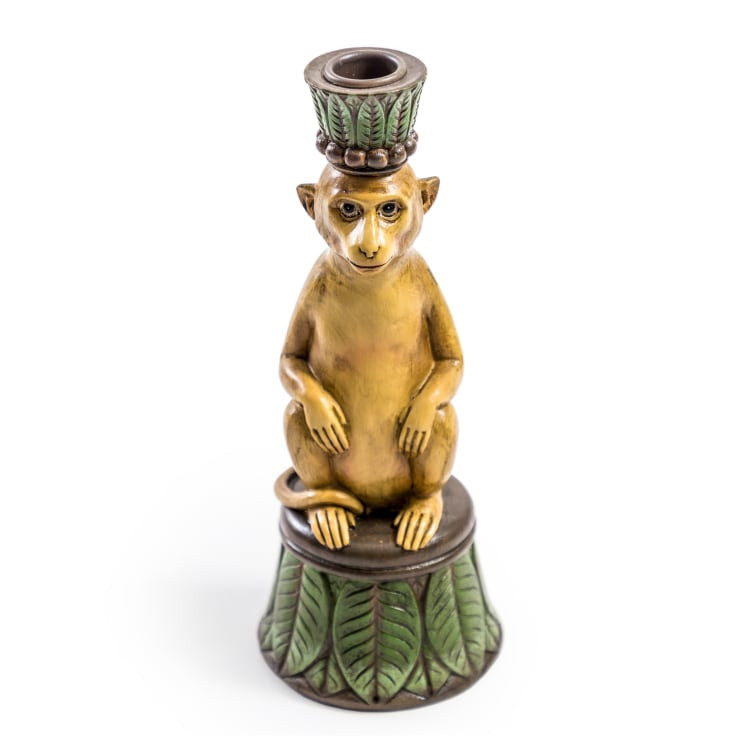 Meet Mash our monkey candleholder, he holds any standard candle. Exquisitely coloured and textured candlestick- he lights up any space! 9 x 9 x 24cm.