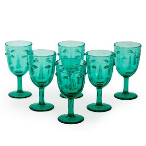 Green Faces Wine Glasses