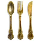 This superb set of large golden cutlery hangs easily on any wall and is perfect in any kitchen. H102 x W16 x D3cm each . Perfecto!