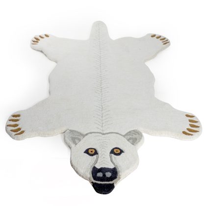 Add monochrome, exotic style with this superb hand tufted large white bear rug. With a dense luxurious wool pile this polar bear rug is superb. 120 x 180 cm
