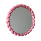 Add a splash of colour and fun to your home with this round pink wall mirror. Simple rope design. Made of resin and glass. 40 x 40 x 3cm