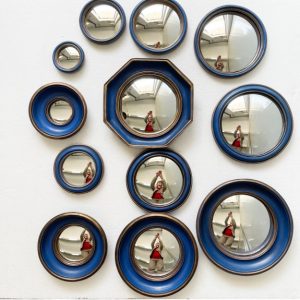 Set of 12 Blue Convex Mirrors