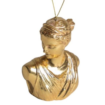 Get some classical style on your Christmas tree this year with our gold Artemis bust bauble. 10 x 8 x 5cm. Great detailing, colour and value!