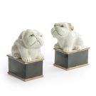 This super little pair of ceramic bulldog figures measure 15 x 11 x 6 cm each. White, glossy ceramic, cute faces, on black bases. Great gift.
