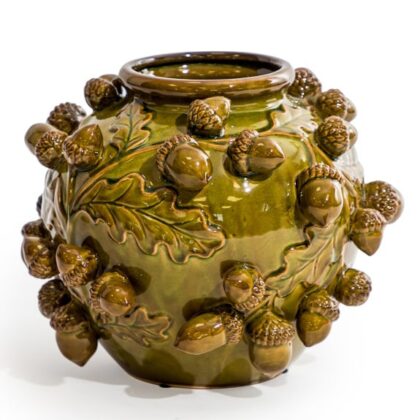 Add something special to your home with this superb quality, hand painted oak green acorn vase. 37 x 37 x 29cm . Wonderful quality & fabulous style.