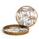 These 2 gold glass palm tree trays will add a touch of luxury and warmth to your home. Whether having a party or just coffee on the patio! 39 x 39 x 4cm