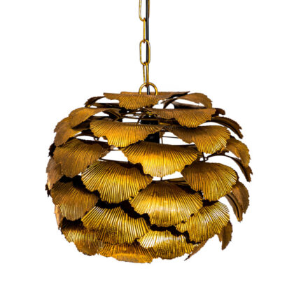 Add sophisticated style with this stunning gold gingko leaf pendant shade. Elegant lines and superb quality and finish. Made of metal 37 x 37 x 36cm.