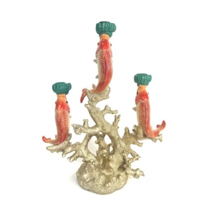 Bring a lively and exotic feel with this antiqued ceramic ornate orange fishcandleholder. Beautifully made, finished and detailed. 34 x 40 x 15.5cm