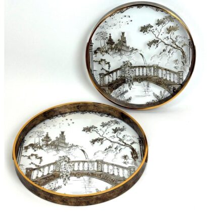 Dark Gold and Glass Oriental Garden Trays